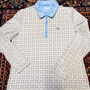 Women’s  Blue Patterned Long Sleeve Golf pullover